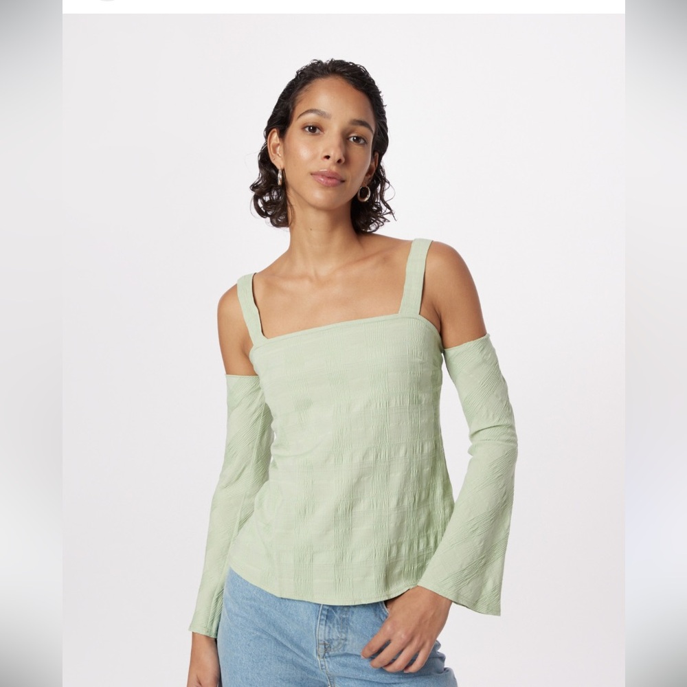 Topshop Textured Cold Shoulder Sage Green Top